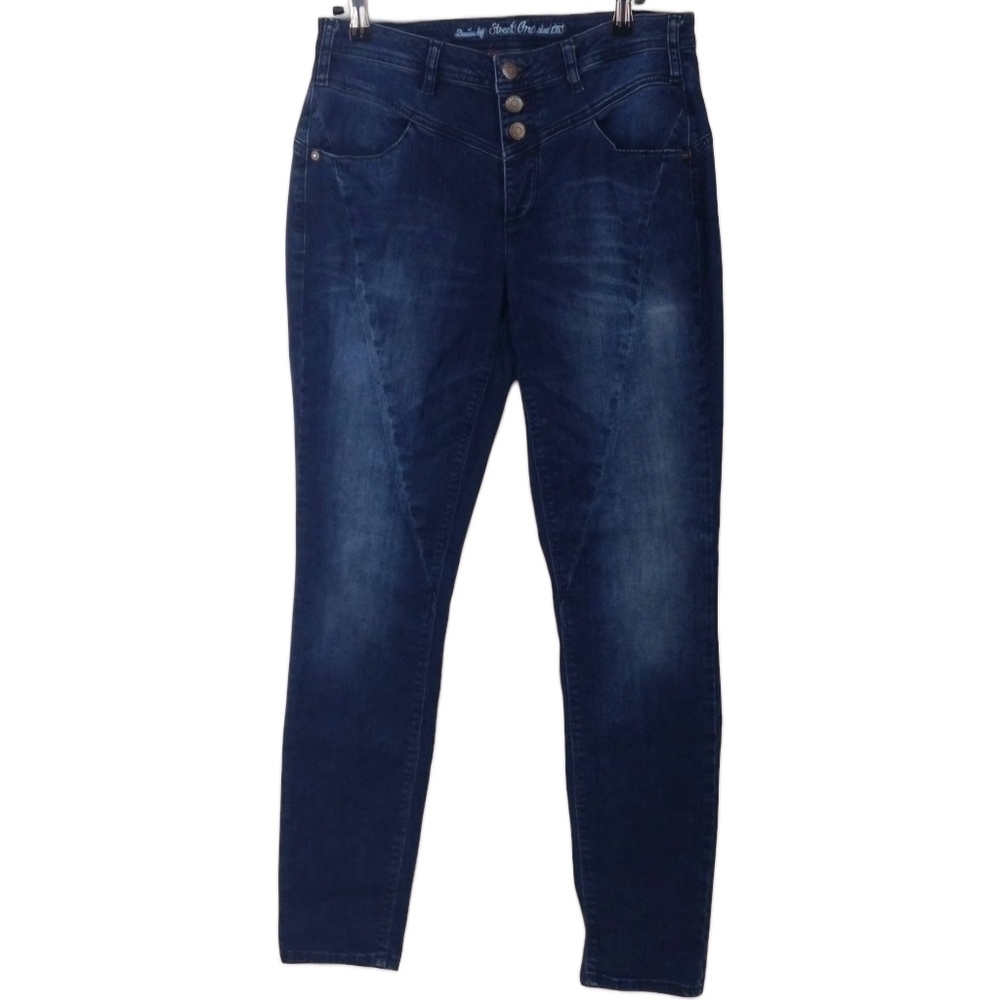 Street One Triple Button Fly Dark Wash Skinny‎ Jean Size 4